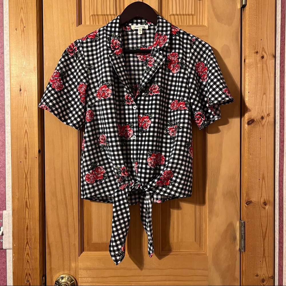 [SOLD] floral gingham cropped blouse